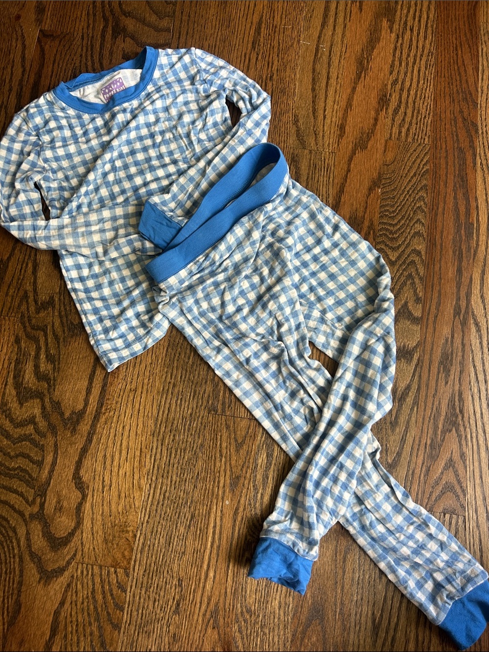 Blue Checkered Kids Pajama Set - Long Sleeve & Pants